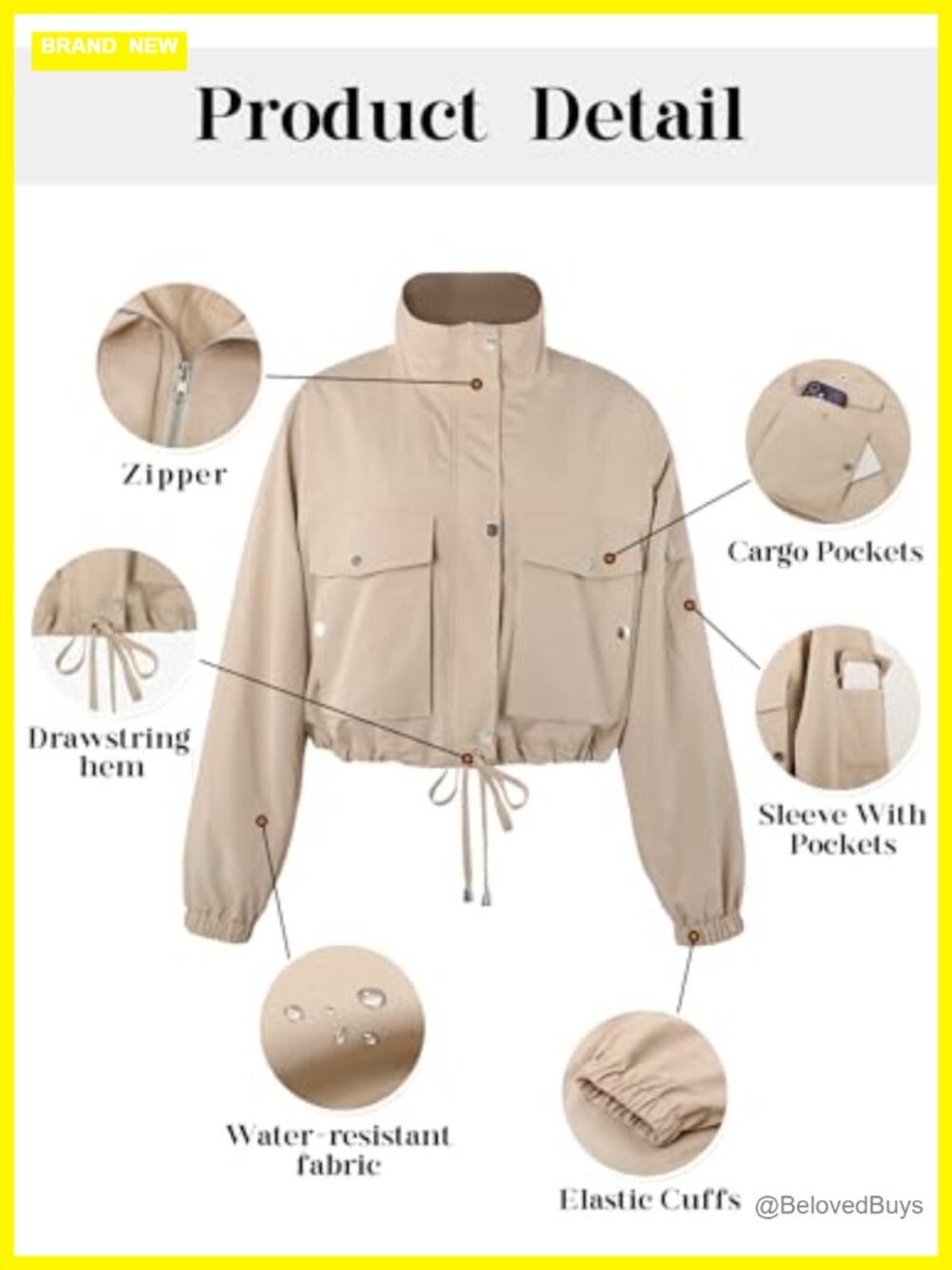 Womens Lightweight Cropped Bomber Jacket With Pockets - Picture 5 of 6